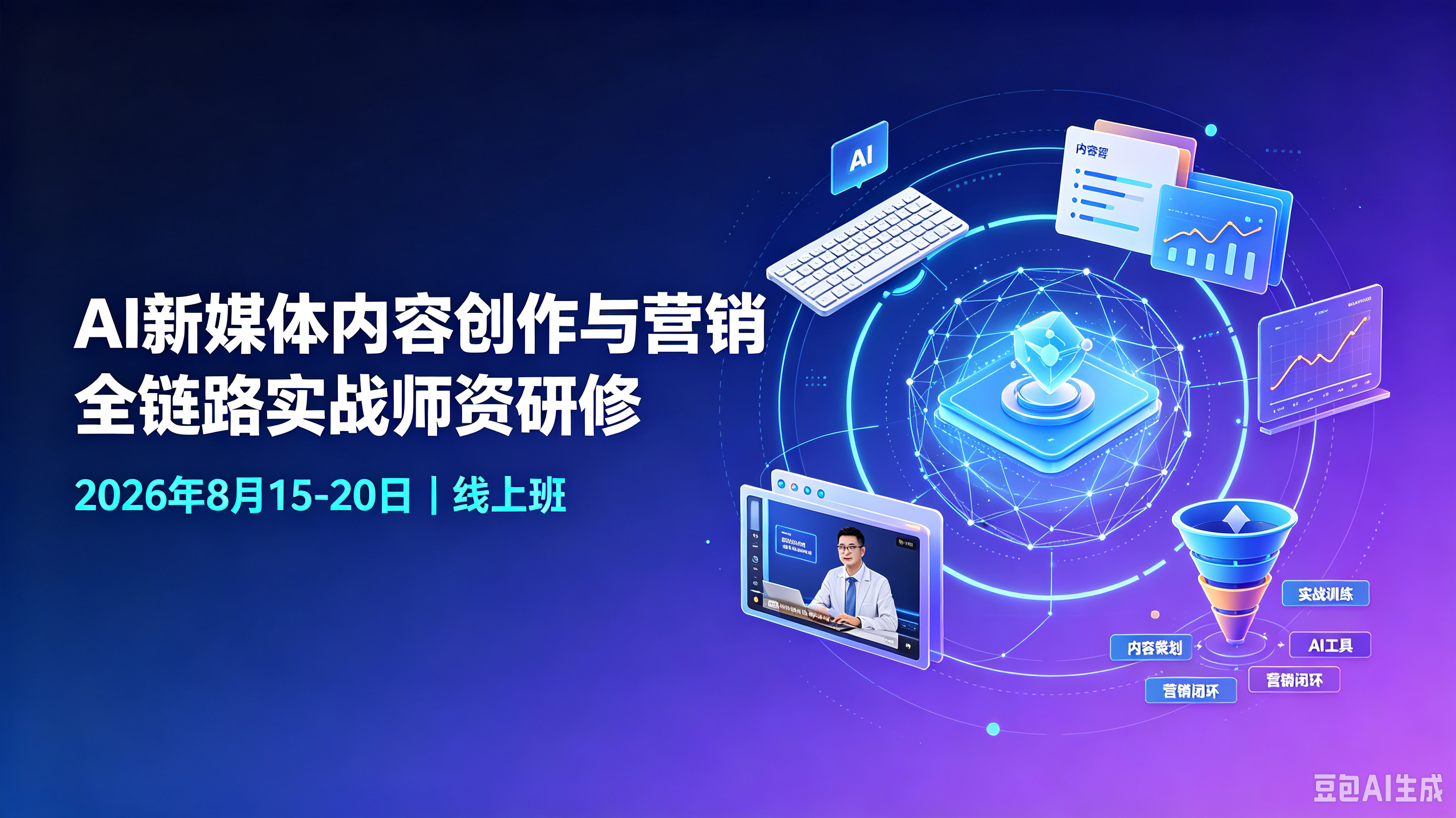 2026年8月15-20日AI新媒体内容创作与营销全链路实战师资研修（线上班）